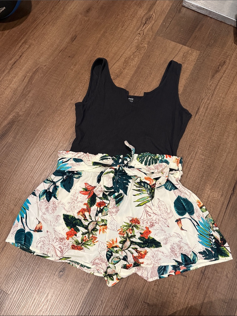 SHEIN Black Tank and Tropical Floral romper